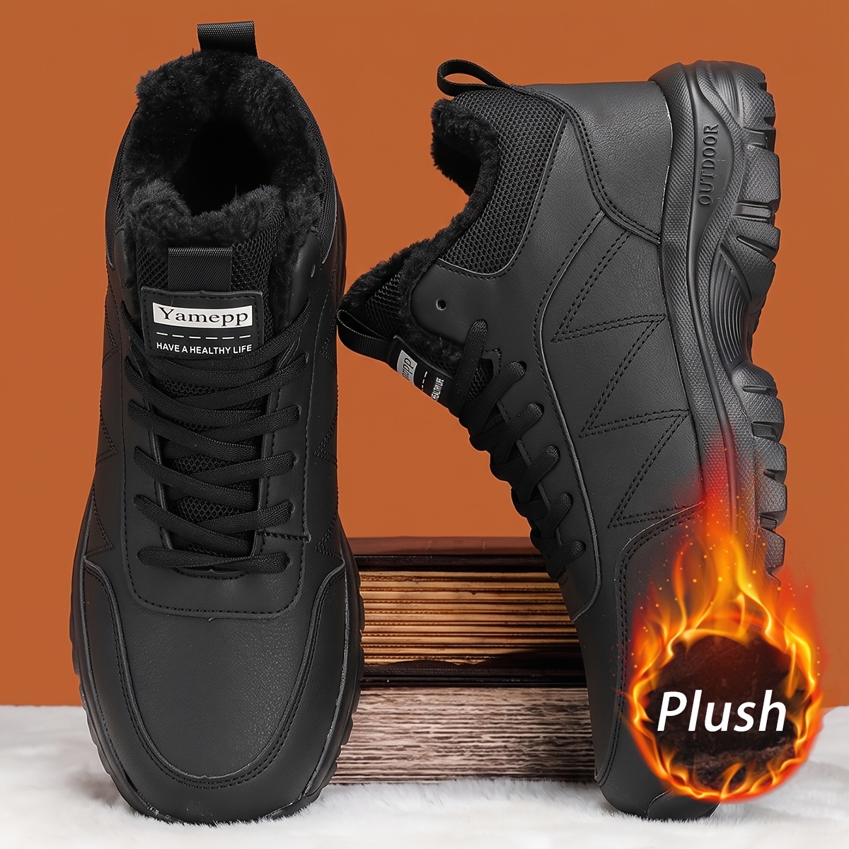 TEMU Men's Winter Thickened And -lined Mid-to-high-top Casual Sports Shoes For , Outdoor Hiking Boots, Travel Shoes, Dad Shoes, Walking Shoes