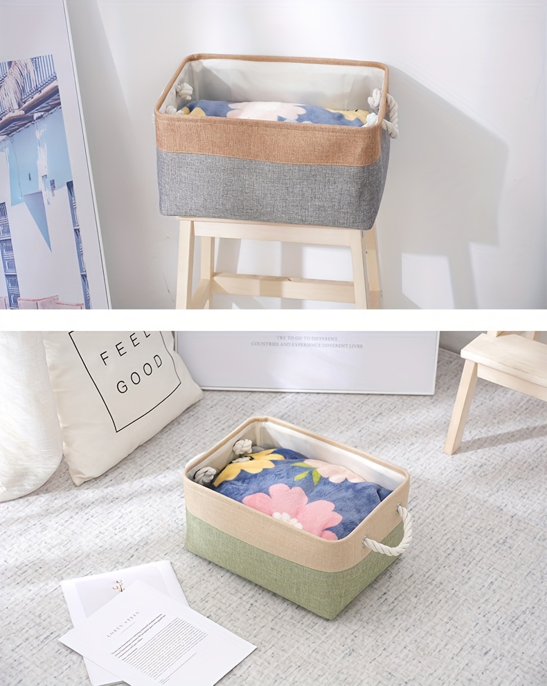 3pcs set large linen storage baskets decorative golden organizer cubes for clothes books toys supplies   shelf organization details 7