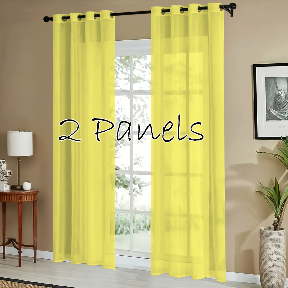 MRTREES Tende per Interni Moderne Gialle Tende Trasparenti in Voile con Occhielli per Camera da Letto Soggiorno Salotto Eleganti Finestre Tenda con Stampa di Foglie 140x240 cm 2 Pezzi