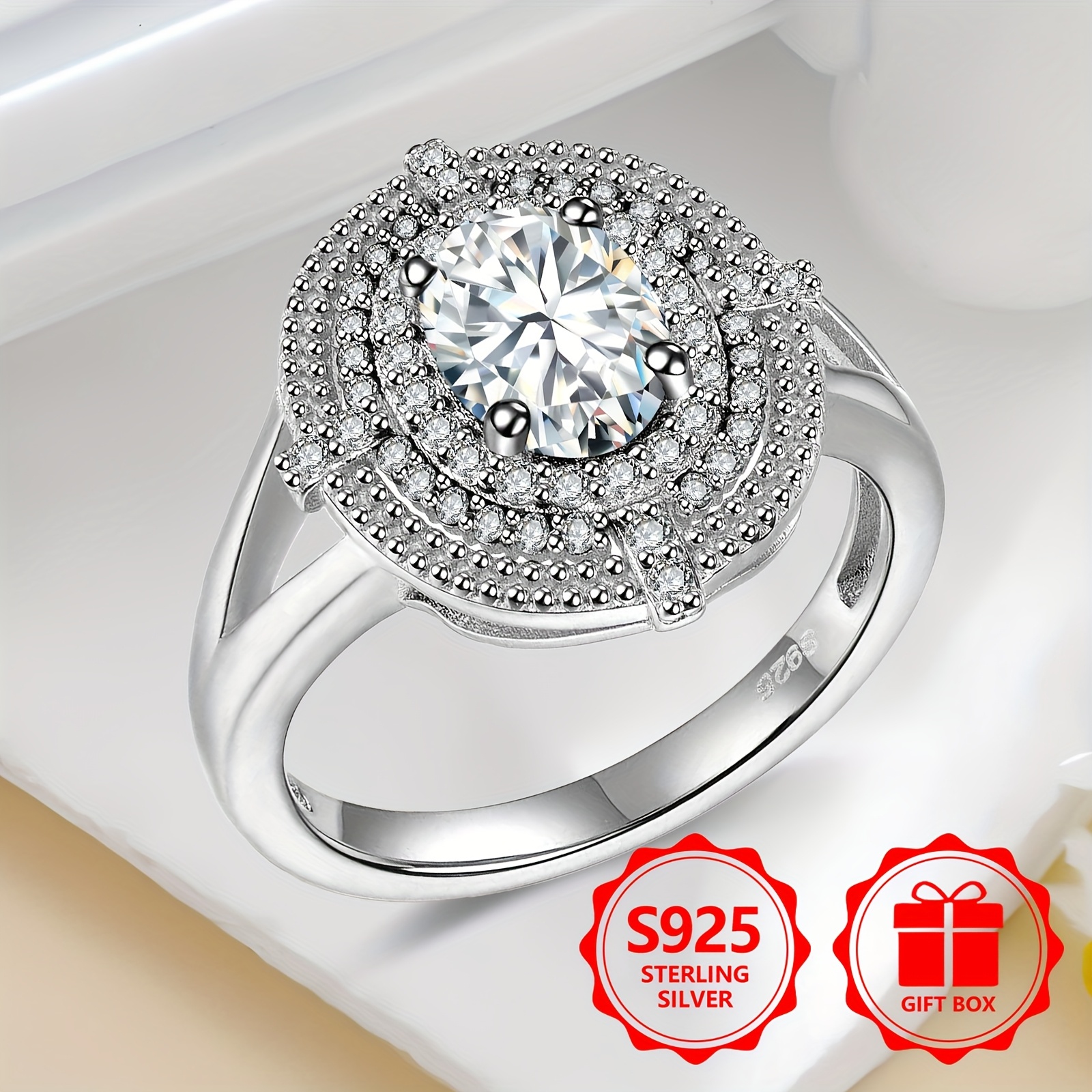 Fashionable Oval Ring with Shining Zirconia in S925 Silver