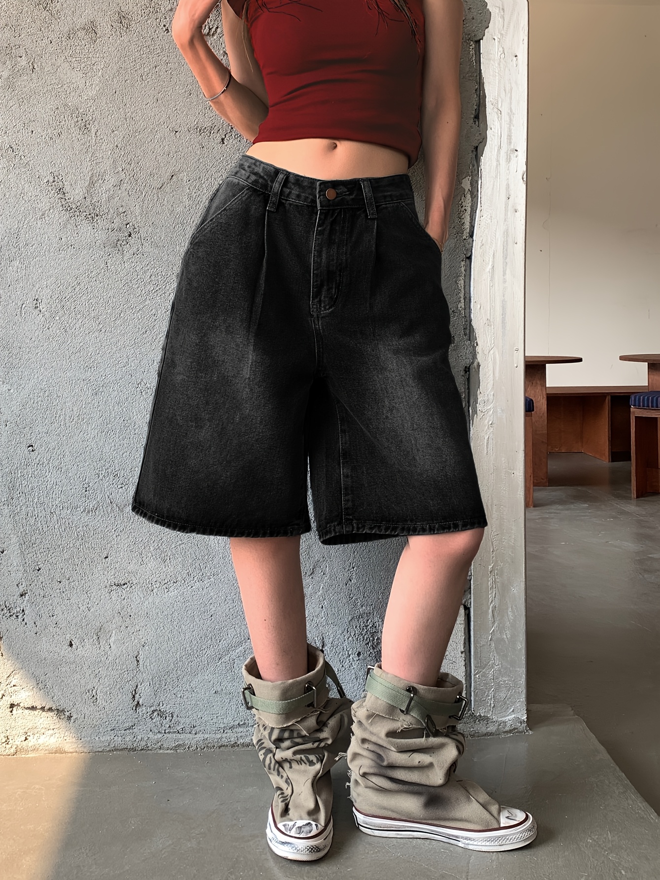 womens high waisted denim shorts loose fit Temu Romania