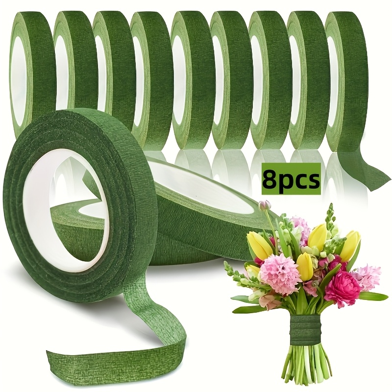 TEMU 8pcs Of Green Self-adhesive Floral Tape - Durable Wrapping Paper For Flowers, Suitable For Bouquets, Wedding Decorations, And Arrangements |