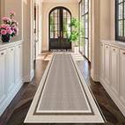 1pc minimalist runner mat soft polyester machine washable rectangular design for bedroom balcony and entrances light beige with accent border bedroom floor covering elegant hallway mat machine washable mat rugs for bedroo