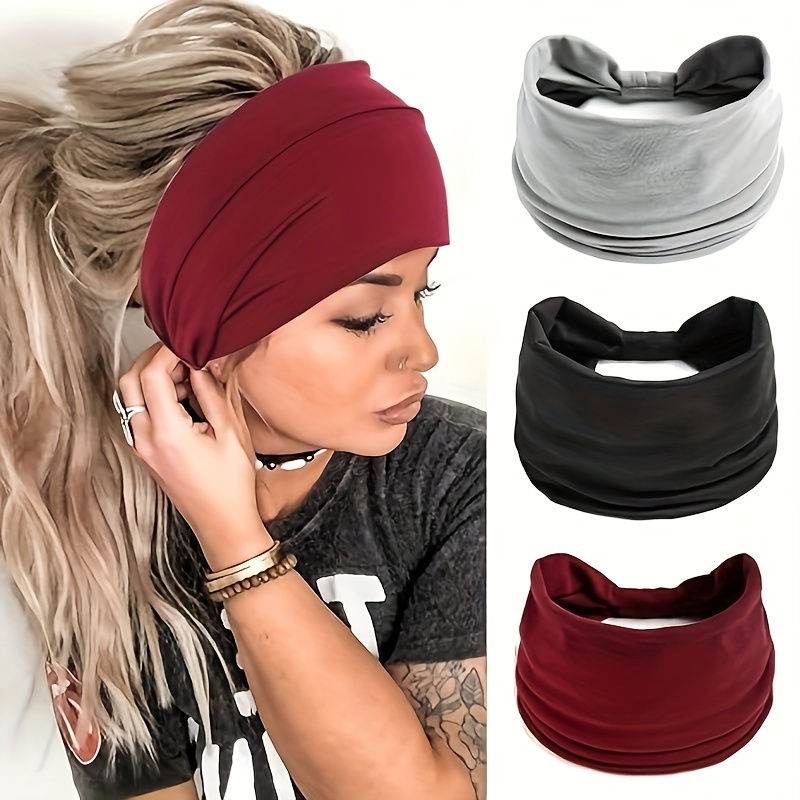 

1pc Solid Color Paisley Knotted Turban Headband - Stretchy Wide Hair Band For Yoga, Sports, And Running