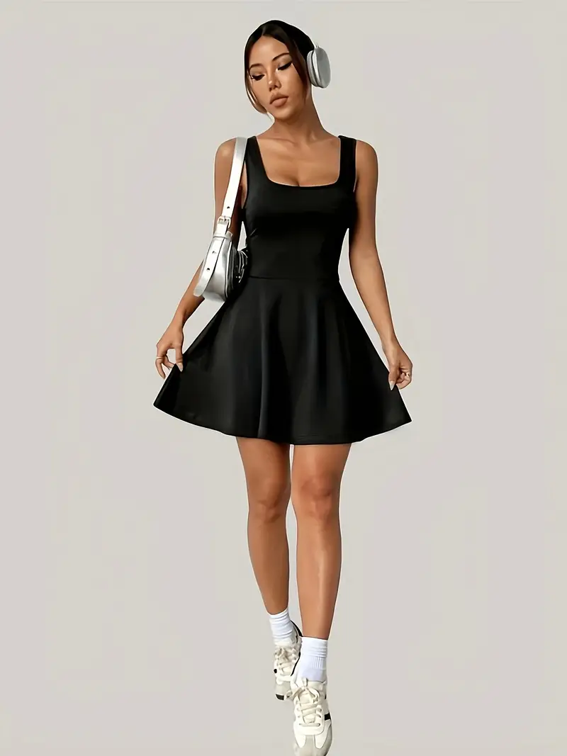 athletic bodycon dress HUYMMAF Womens Summer Dresses Square Neckline Athletic Casual Summer Bodycon Dress Elegant Black at Amazon Women's Clothing store
