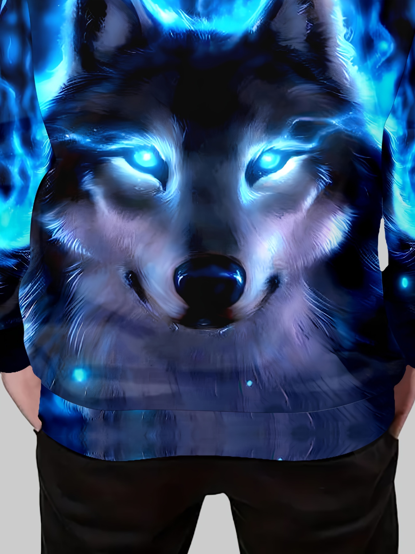 Blue Flame Wolf 3D Print Boys Long Sleeve Hoodie And Cozy Sweatshirt Perfect Essential For Your