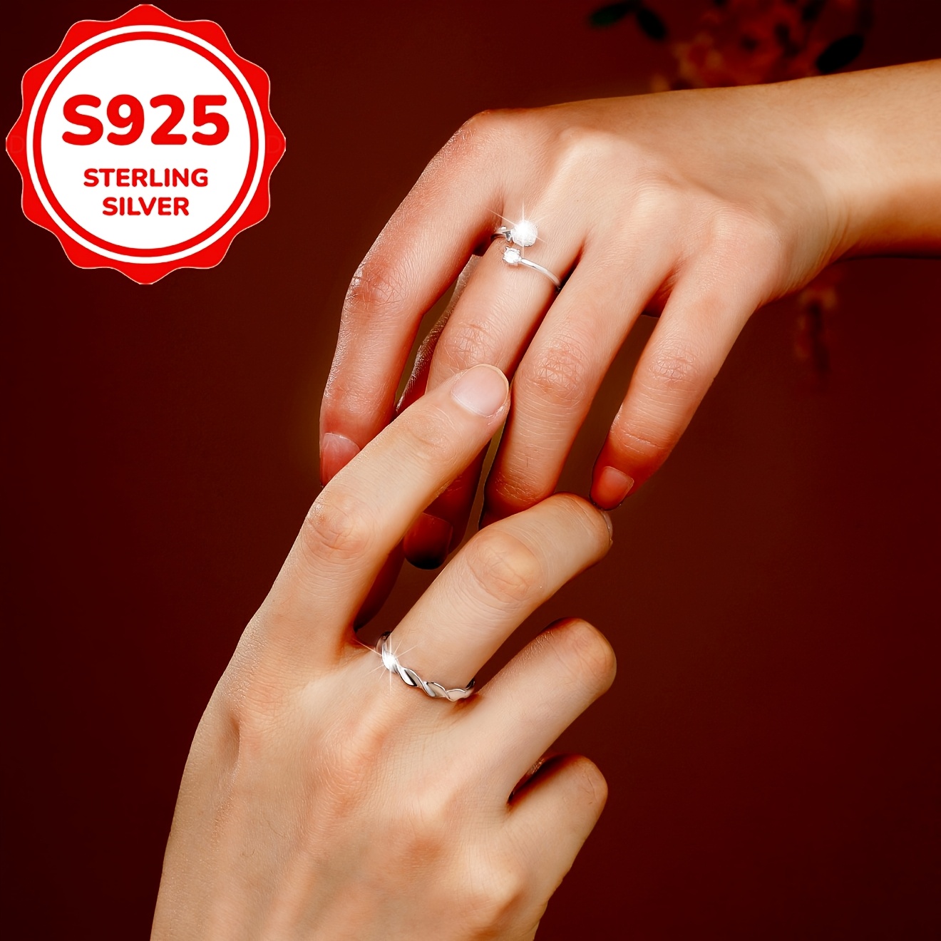 2pcs S925 Sterling Silver Mountain Camellia Couple Band Rings