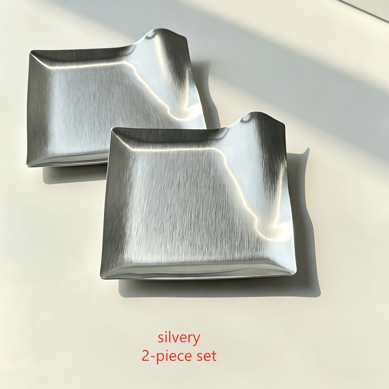 TEMU 2pcs Retro Dish, 11.5cm/4.53in, Stainless Steel Small Square Dish, Small Dish, Snack Plate, Fried Chicken Plate, Sushi Plate, Afternoon Tea