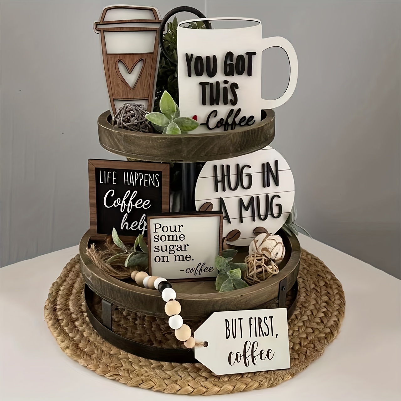 

Coffee : 6-piece Coffee Themed Tiered Tray Decor Set - Home Decor And Coffee Bar