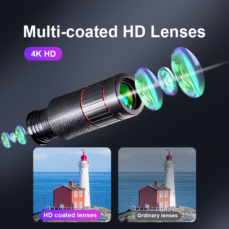 1pc 32x hd optical telephoto lens for smartphones 4k multi coated lens with anti   function universal phone clip rubber material suitable for most mobile phones ideal for   details 3