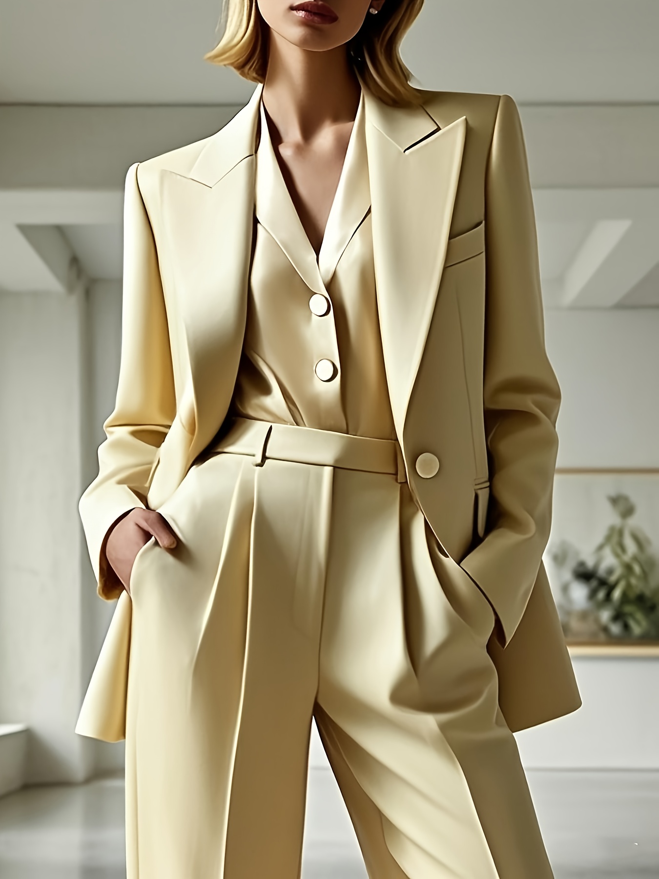stylish elegant womens 2pcs suit with   and pants casual long sleeve office workwear outfit for ladies