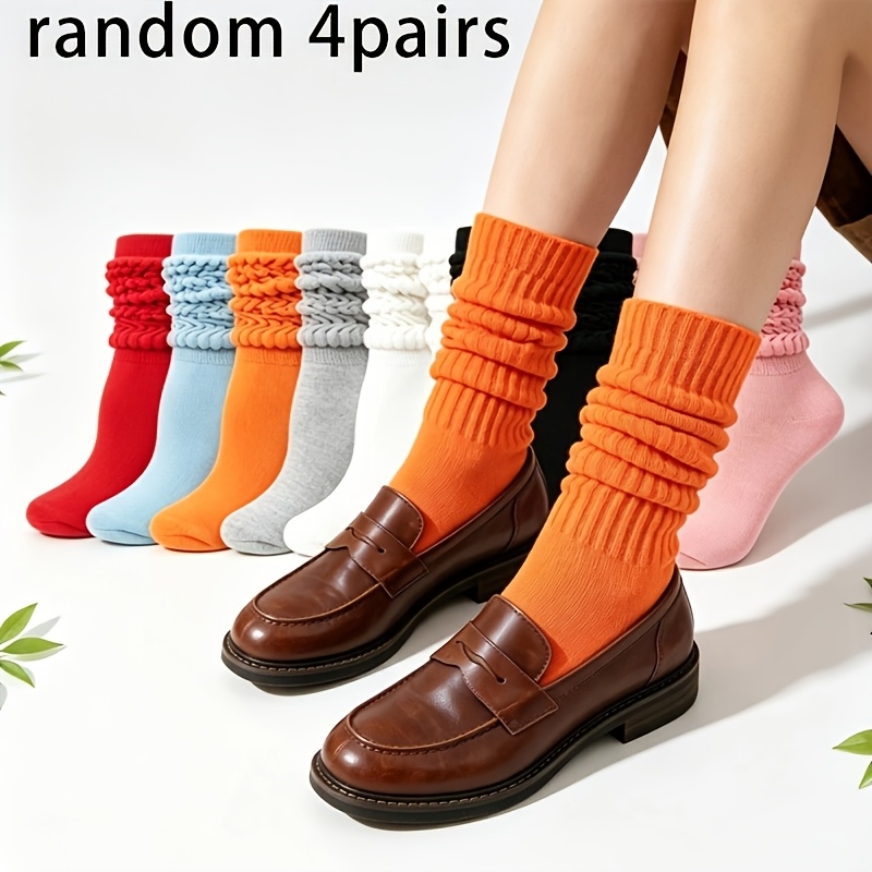 TEMU 4-pair Random Women's Autumn/winter Style Casual Korean-style Fashionable Versatile Slouch Socks