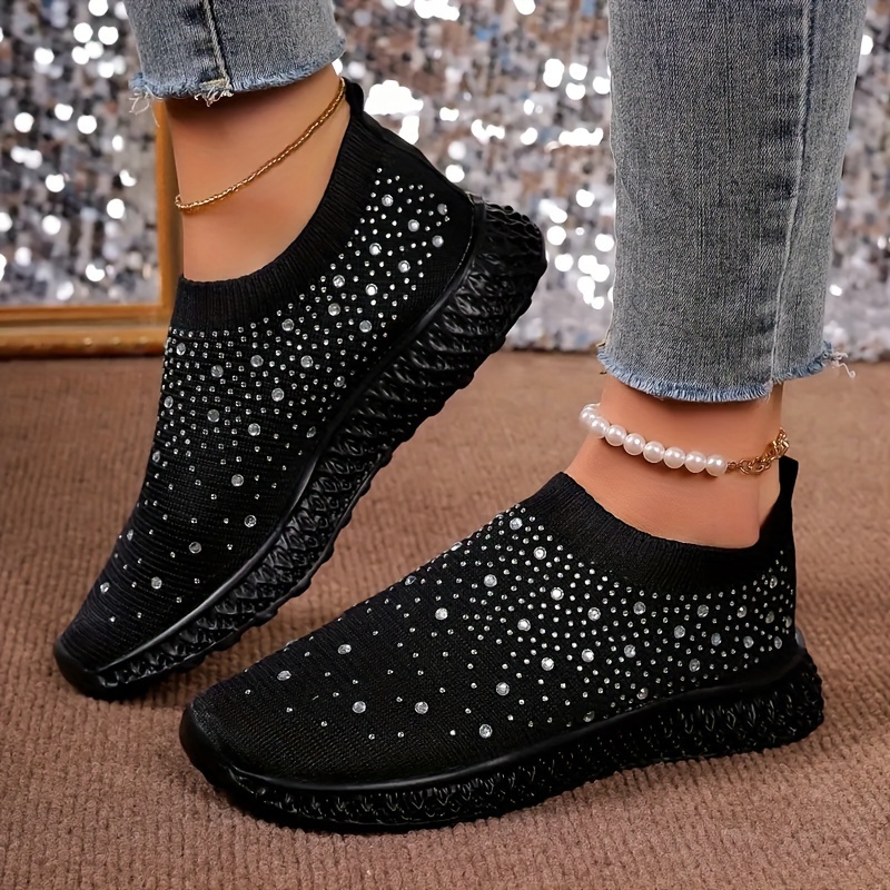 

Women's Lightweight Breathable Walking Shoes, Non-slip Wear-resistant Sports Shoes, Fashion And Versatile Outdoor Leisure Shoes With Rhinestones