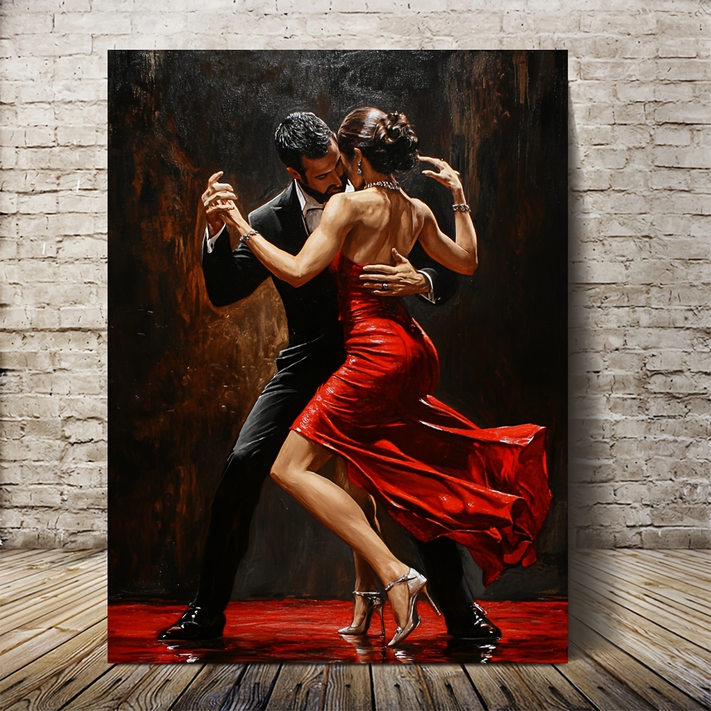 TEMU 1pc, 2d, Elegant Dancers Canvas Art Print - 11.8x15.7inch, Romantic Dance Scene, Wooden Frame, Ideal For Home Or Office Wall Decor, Detailed