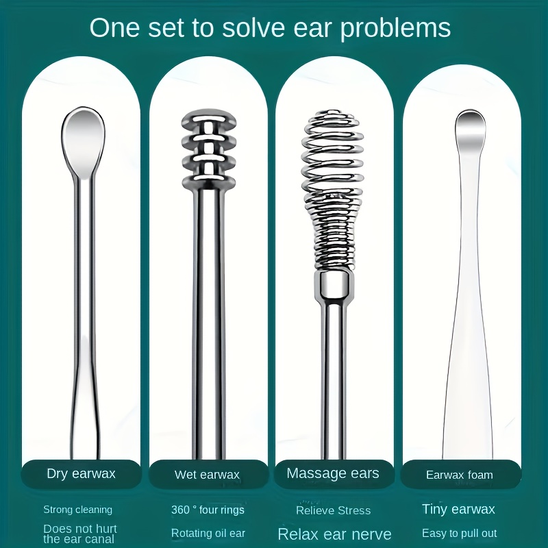 TEMU 10pcs Ear Wax Removal Kit, Stainless Steel Ear Cleaning Tools With Spiral And Hook, Safe Effective Ear Pick For Use, Durable Reusable Ear