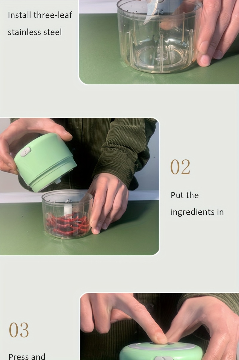 mini kitchen rechargeable garlic chopper with   steel blade durable pp material usb charging 1200 rpm motor   for garlic peppers onions     small kitchens garlic crusher Product details 10