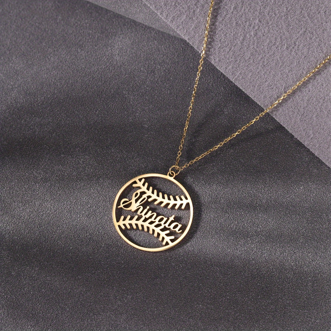 

Personalized Baseball Name Pendant Necklace, Simple Sporty Style, 18k Golden Plated Stainless Steel, Jewelry For Women, Daily Wear No Stone Accessory