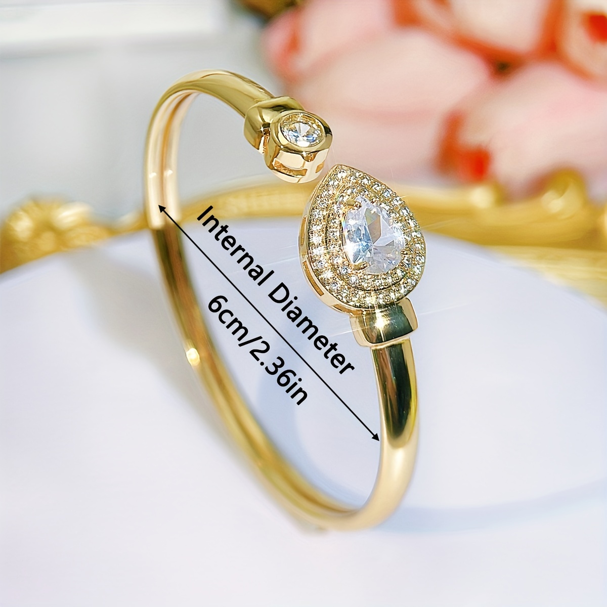 Heart CZ Bangle Adjustable Golden Plated
