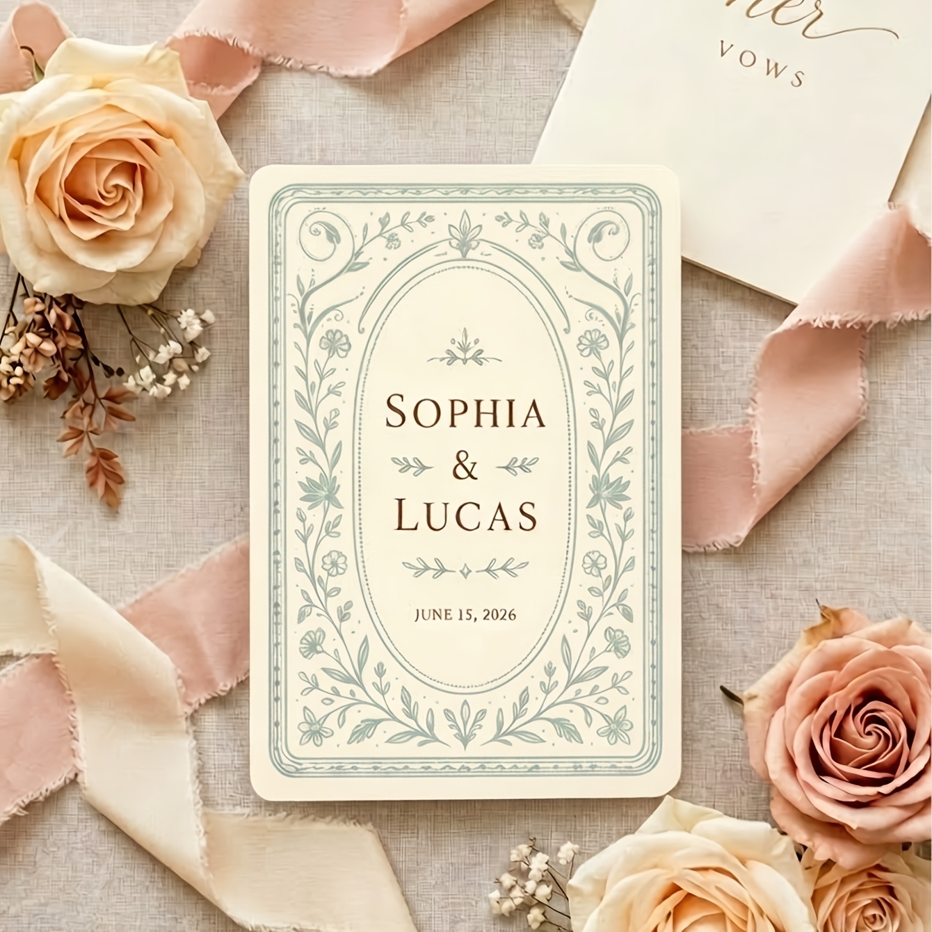 TEMU 1 Set (54pcs) Custom Vintage Floral Wedding Playing Cards, Personalized Names & Date, Write On Card Face, Romantic Wedding Guest Keepsake Gift