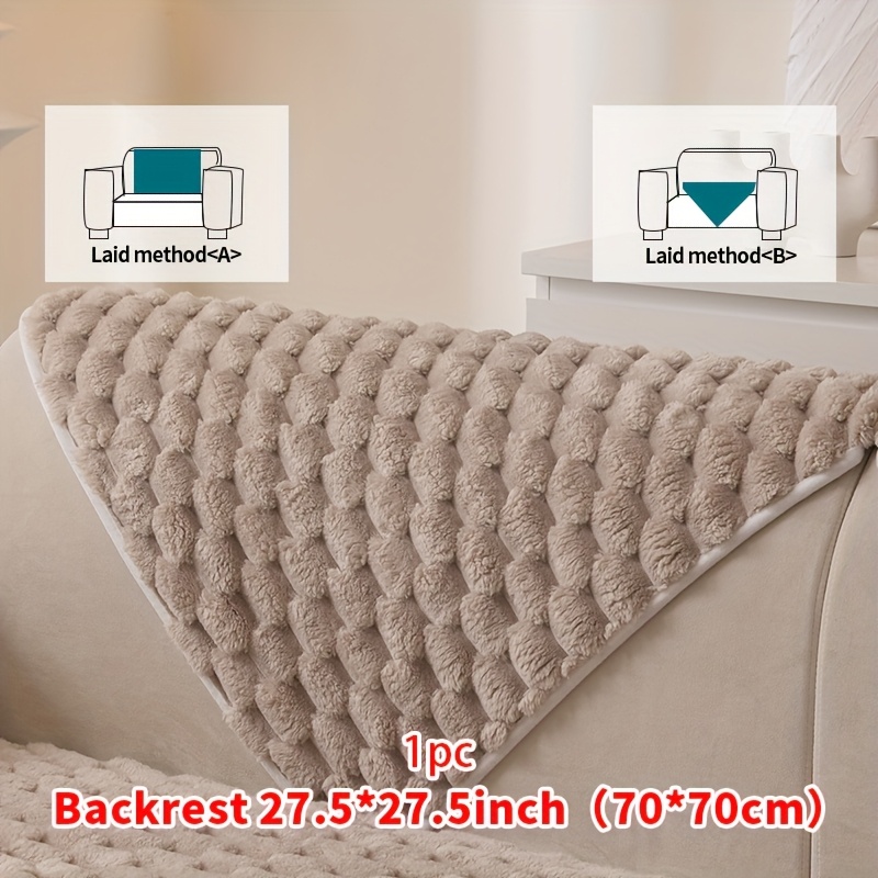 TEMU 1pc Warm And Comfortable Honeycomb Grid Plush Sofa Mat, Thick Anti Slip Protection Sofa, Fluffy Sofa Mat Pet Dog - Warm Grid