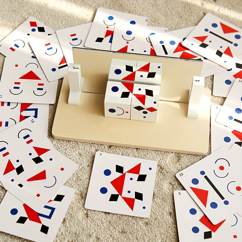 Wooden Mirrored Building Block Game with 20 Double Sided Cards