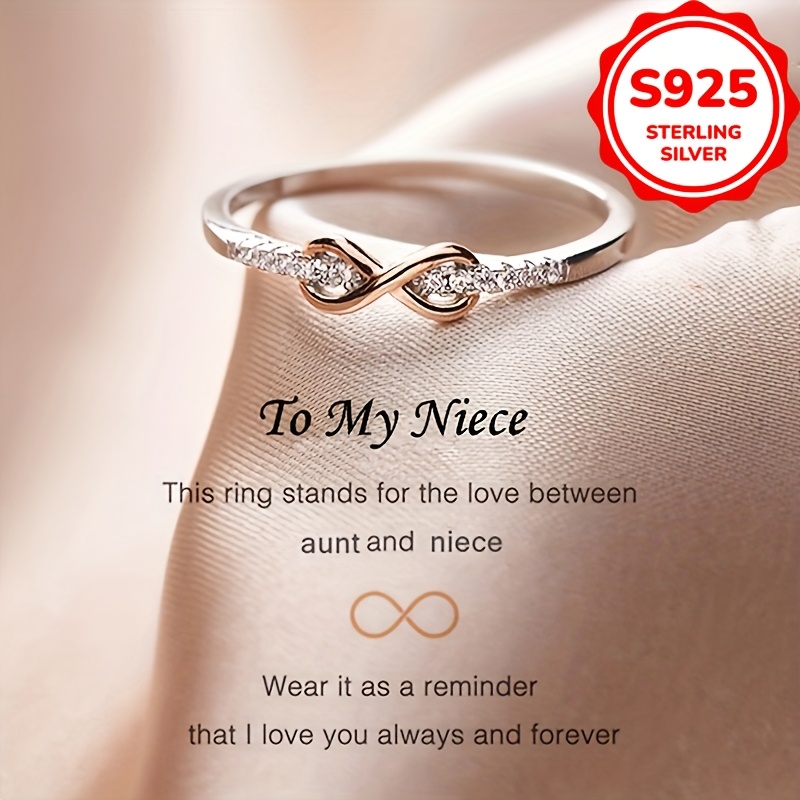 

Elegant Vintage 925 Sterling Silver Infinity Ring, Synthetic Zirconia, Plated 925 Silver, 2g, With Gift For Aunt To Niece, For Wedding &