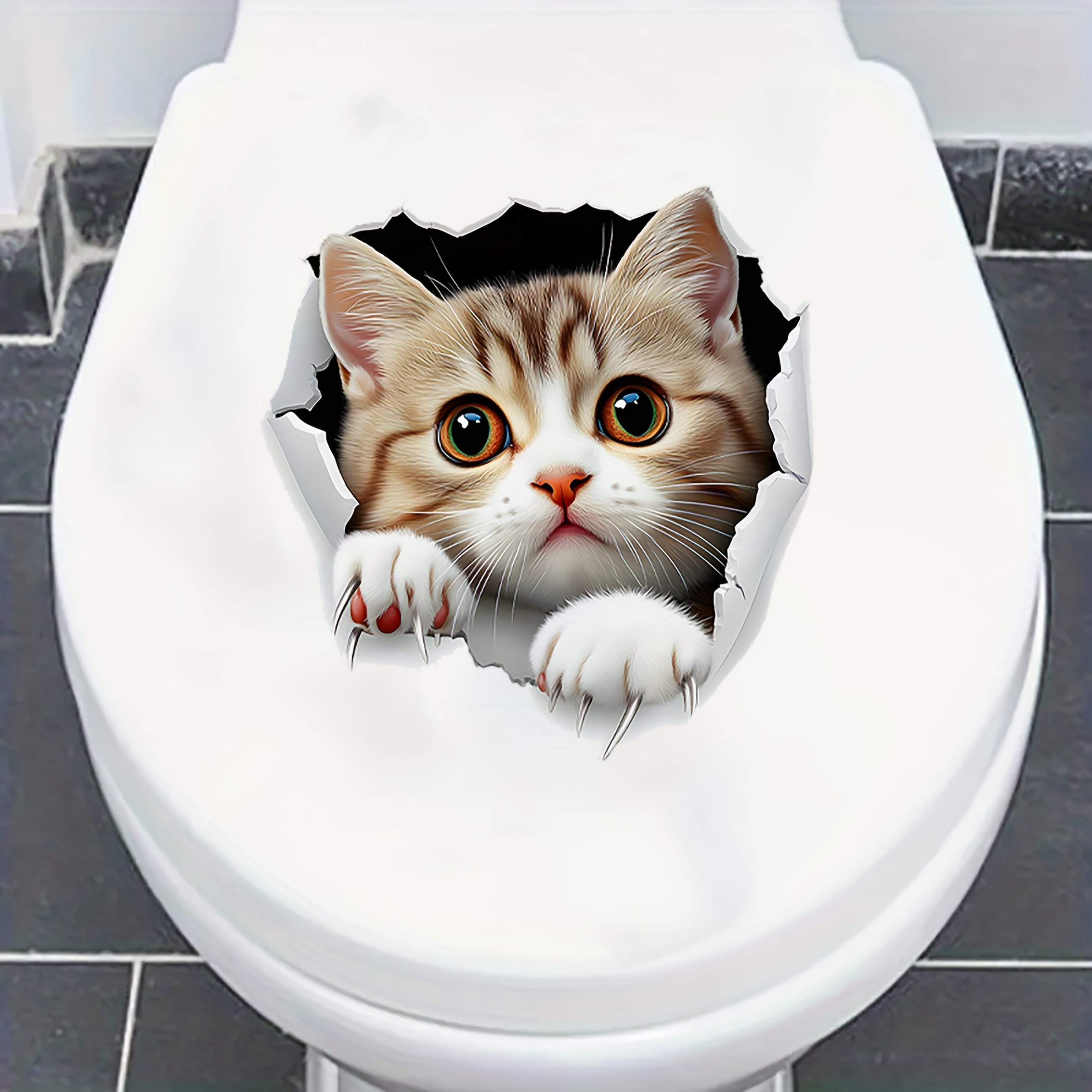 Perforated Cat Stickers, Personalized Gifts For Decor, Vinyl Mural Art. Add And Fun To Your Bathroom With This Pretty Toilet Sticker! Self-adhesive Toilet Lid Decal. Removable Adhesive For Easy Inst