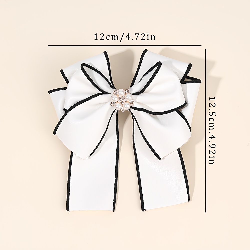 Image of 1pc Elegant White Grosgrain Ribbon Bow Hair Clip With Pearl Accents For Girls - Handcrafted Barrette, Ideal For Everyday & Casual Wear, Clips