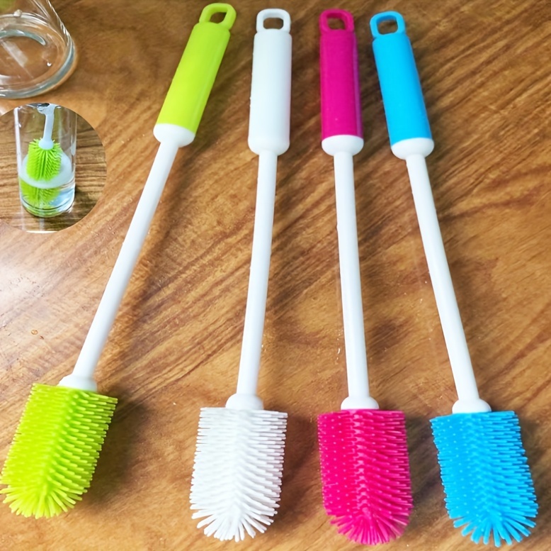 multi purpose silicone cup brush with long handle 360 degree rotating cleaning brush for bottles cups and containers reusable kitchen cleaning tool with pc handle no electricity needed details 1