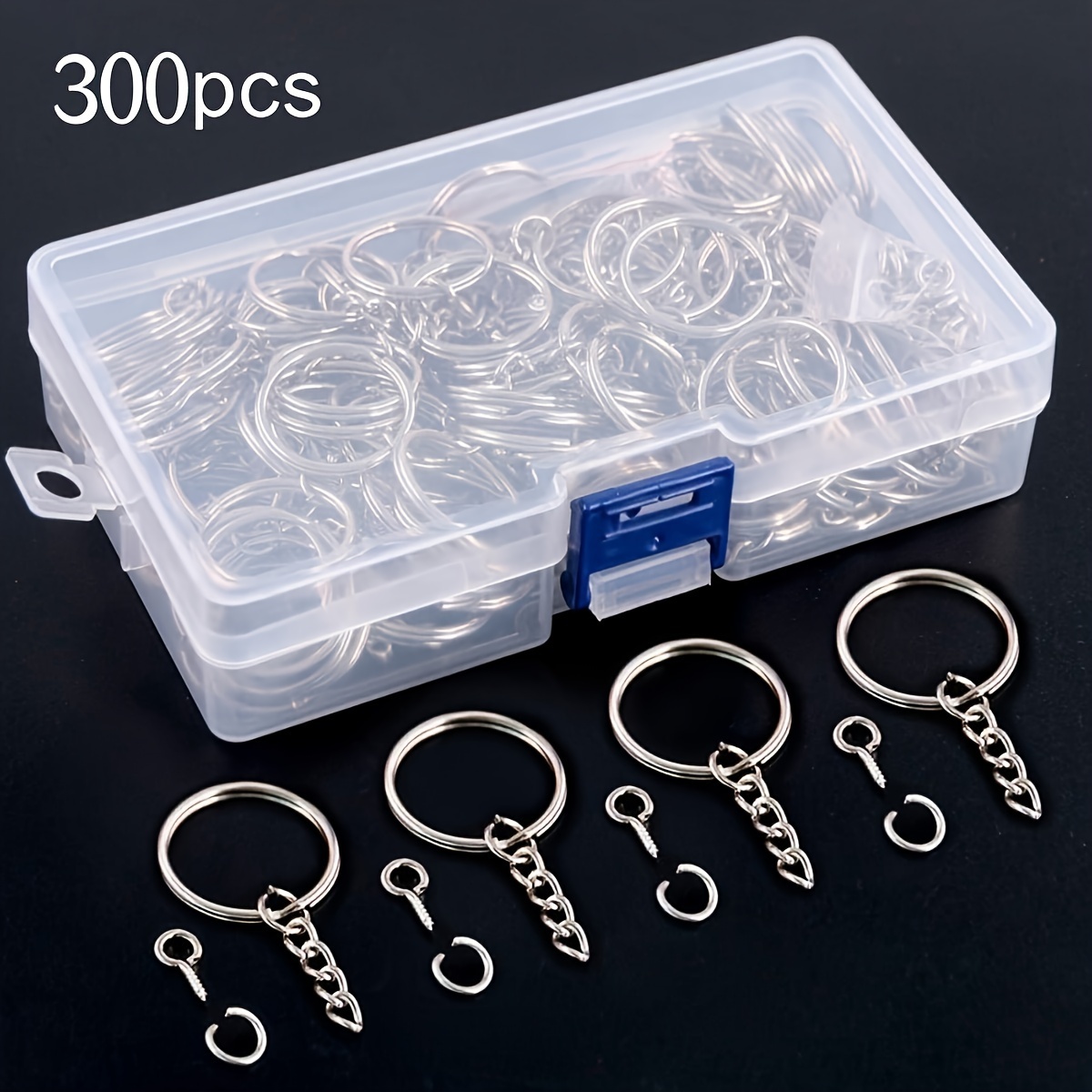 E-shop 300 Stück Schlüsselanhänger-Ringe Set | 25mm (1 Zoll) mit Ketten, Biegeringen & Schraubösen | Lässige Bastelbedarf aus Zinklegierung für