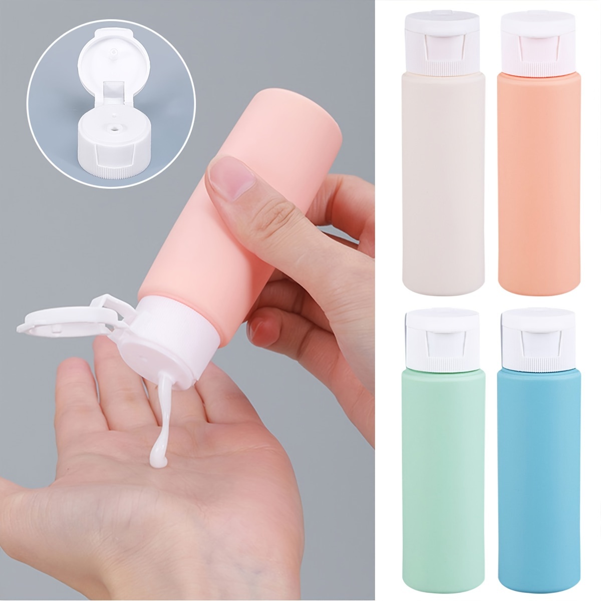 

Leak-proof Silicone Travel Bottle Set - Refillable & Squeezable Containers For Shampoo, Lotion, Toiletries - Alcohol-free, Oval-shaped, Hand Wash Only - Pink, Blue, Beige, Green - 4x1.1inch