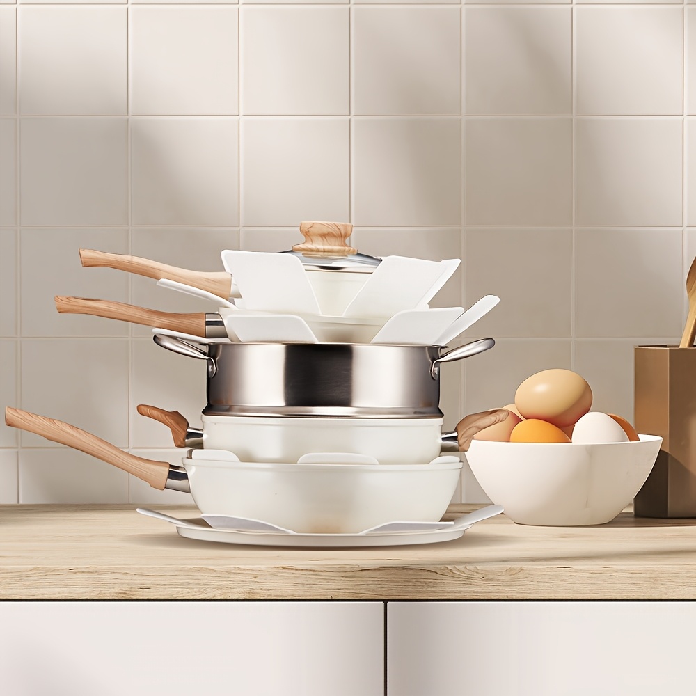 Image of Pots And Pans Set, Ceramic Cookware Set, Induction Kitchen Cookware Sets With Lid, Pizza Pan, Food Steamer, Saucepan, Frying Pans (15pcs White)