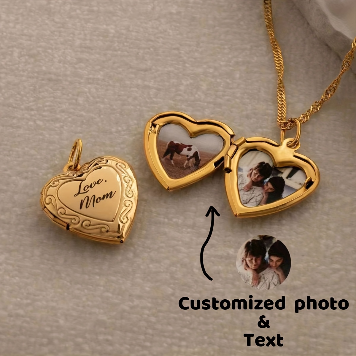 TEMU Custom Heart Locket Necklace, Locket Necklace With Photo, Engraved Heart Locket Necklace, Vintage Locket Necklace, Photo Locket, Valentine's Day