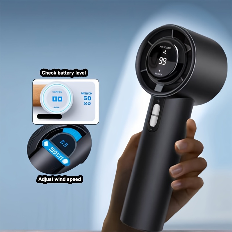 1pc Rechargeable Handheld Turbo Fan - Portable USB Rechargeable Fan with 13000 RPM High-Speed Adjustable 100 Speeds, Compact Face Cooling for Indoor/Outdoor Use, Includes Free Lanyard, Sleek Handheld Cooler
