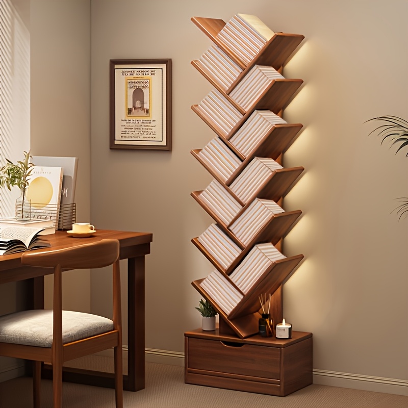 Tree-shaped Floor Bookshelf, Freestanding Storage Rack For Living Room, Wall-mounted Integrated Reading Organizer For Home Student Use