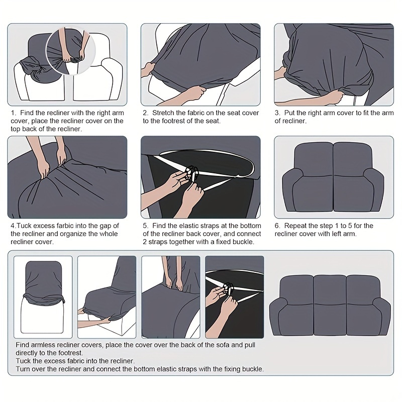 1 2 3 seater sofa recliner cover chenille fabric slip resistant washable with elastic bottom furniture protector   of 4 6 8pcs reclining chair covers