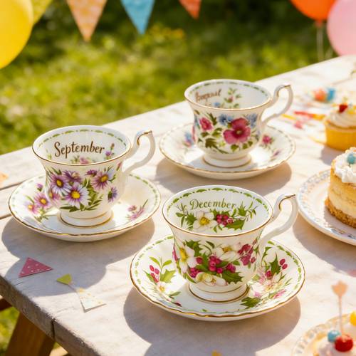 1pc elegant months floral tea cup and saucer 6oz vintage bone china coffee cup and saucer easy to cleaning afternoon tea party birthday party birthday gift months