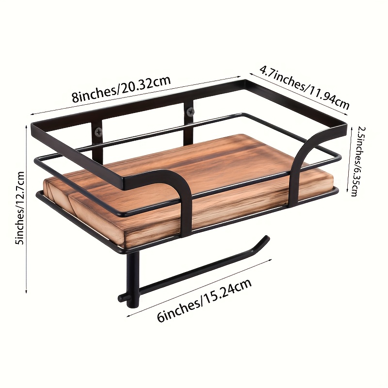 E-shop Badezimmer-Zubehör, Toilettenpapierhalter im Landhausstil mit Ablage, braune Holzregal, Toilettenpapierhalter