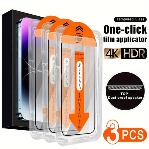 3pcs high definition dust free compartment suitable for 16 15 14 13 12 11 max xr xs tempered film phone full screen coverage anti fingerprint
