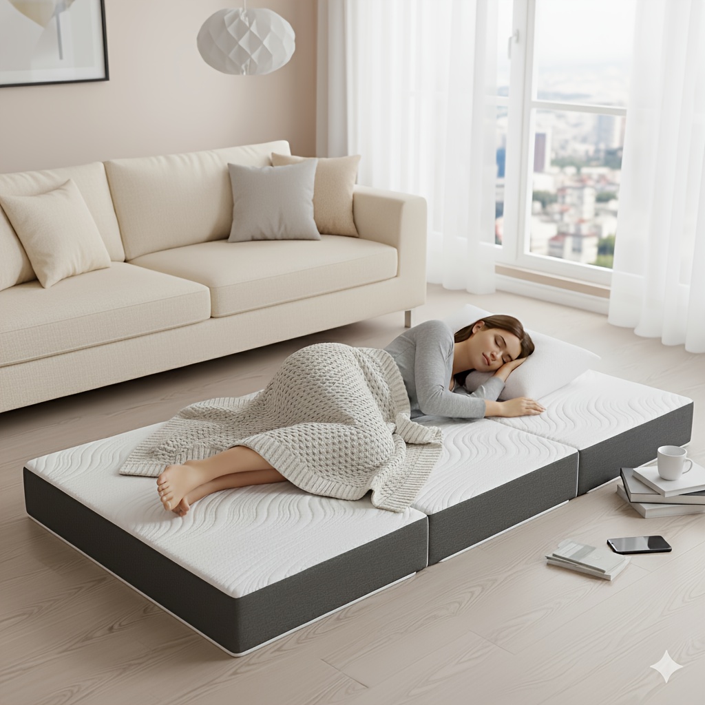 TEMU Matelas pliant 10-15 cm, tailles 1 place/2 places/Queen, avec fond antidérapant et housse amovible, épais, idéal pour le camping, les lits