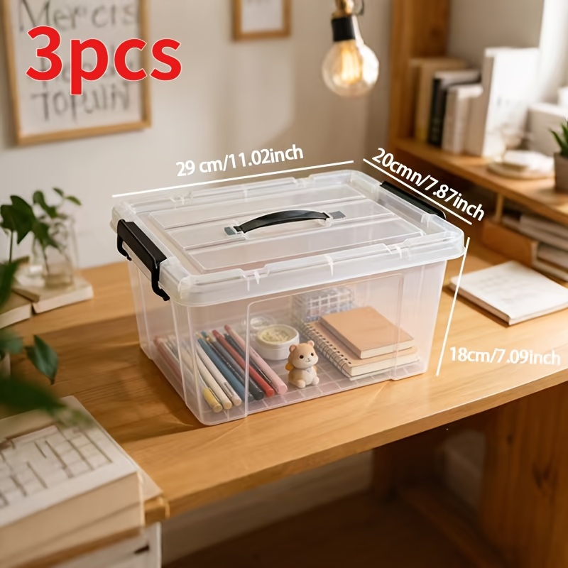 3pcs Large Clear Plastic Storage Boxes with Snap-Fit Lids