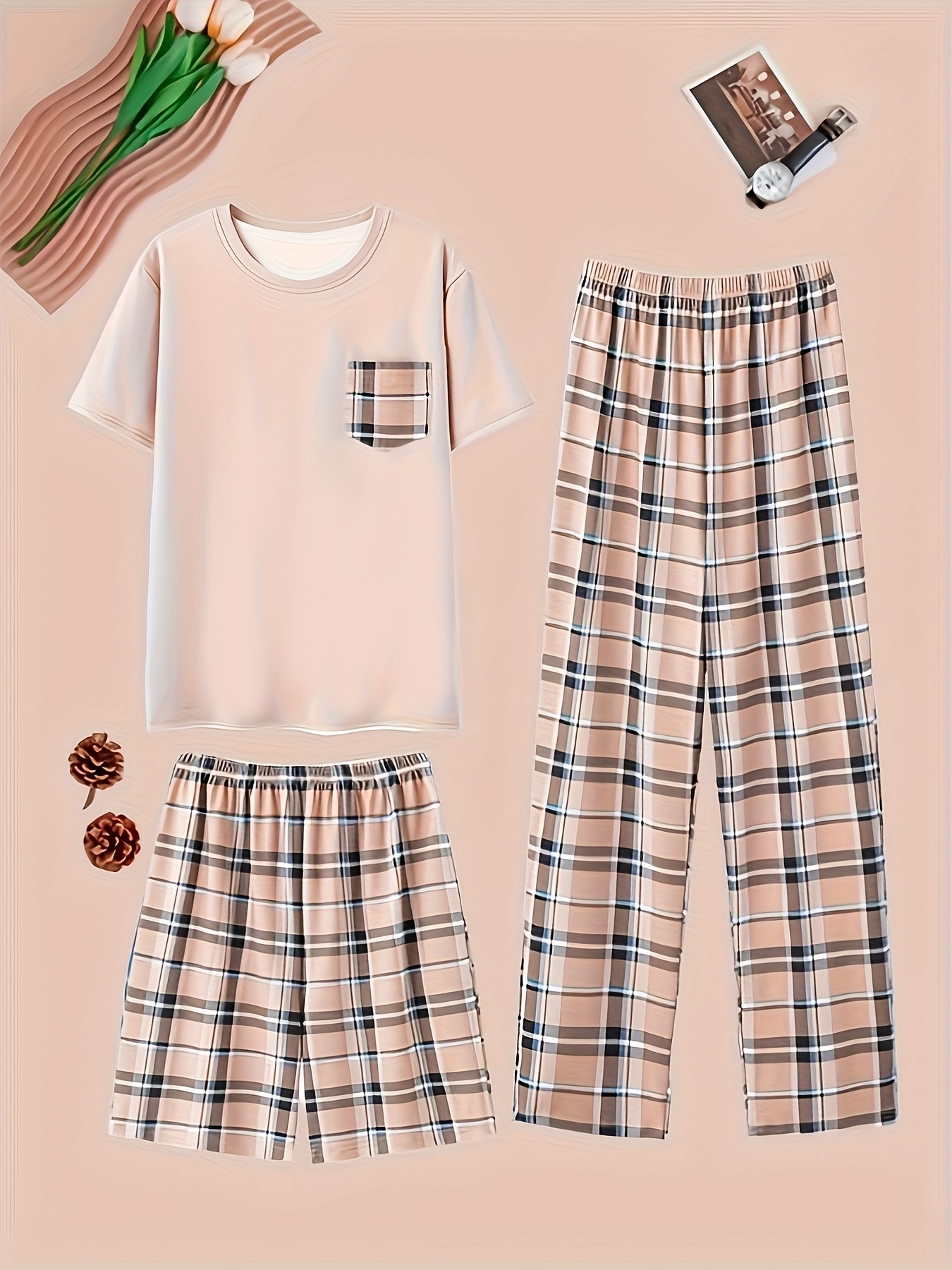 pyjama à carreaux hommes pièces haut gamme pantalon Temu France