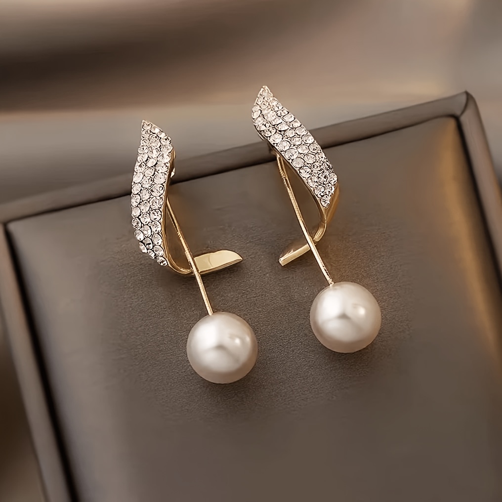 TEMU Pendientes de aretes de de perlas para damas, acero inoxidable, elegantes, adecuados para fiestas, estilo fácil