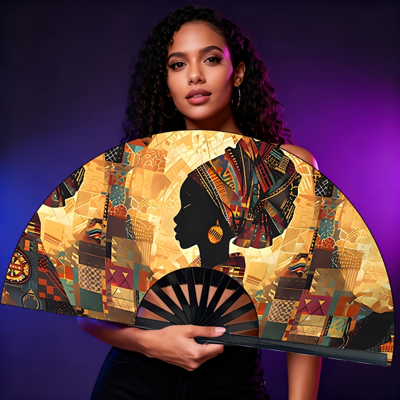 TEMU This Handheld Fan For Women Features An African Splicing Design And A Vintage Look, Making It Perfect For , Large , And Festivals. A Stylish