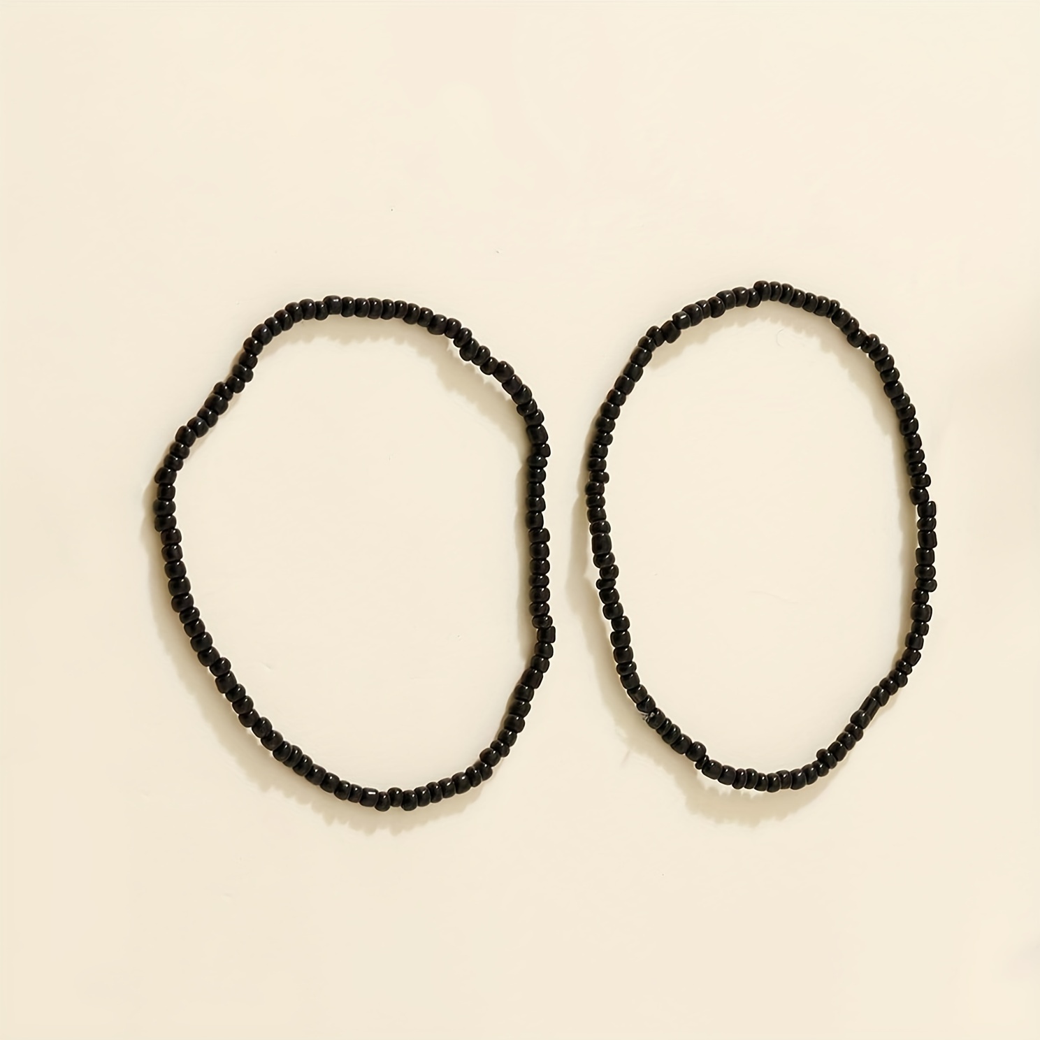2pcs Black Mini Rice Beads Anklet Set, Boho Style