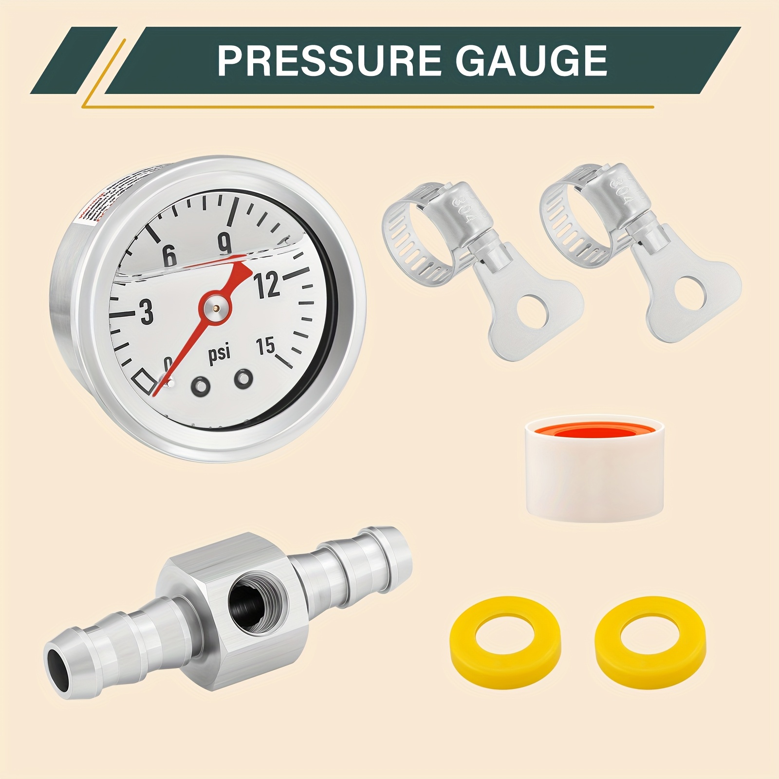 TEMU -filled Fuel Pressure Gauge With A Range Of 0-15 Psi, Featuring A 1.5-inch Dial, A Case Made Of 304 Stainless Steel, A 1/8-inch Npt Center Back