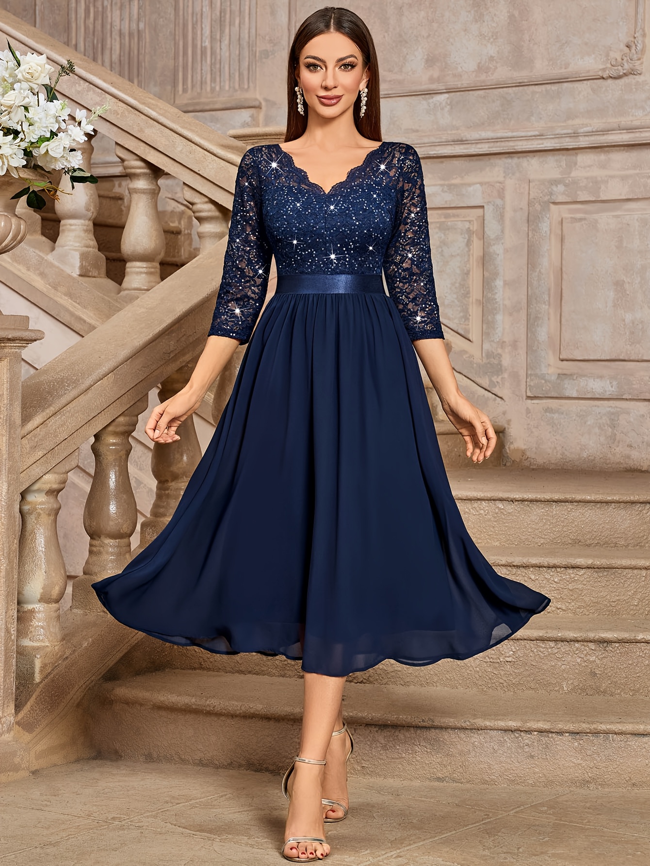 chinese dress ladies Short Royal Blue Lace Homecoming Dress main image 1