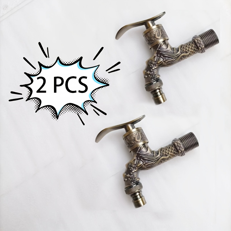 Image of 2pcs Antique Wall Mount Faucets - Metal Garden Spigots, Single Handle Outdoor Water Accessory With Installation Hardware Included, Decorative, Lawn