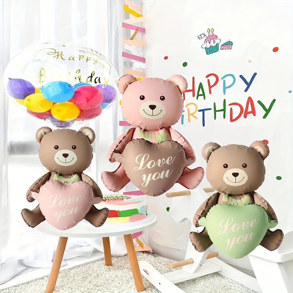 

Adorable 4d Teddy Bear Hug Heart Foil Balloon - Perfect For Birthday, Valentine's Day & All-season Celebrations, Mixed Colors