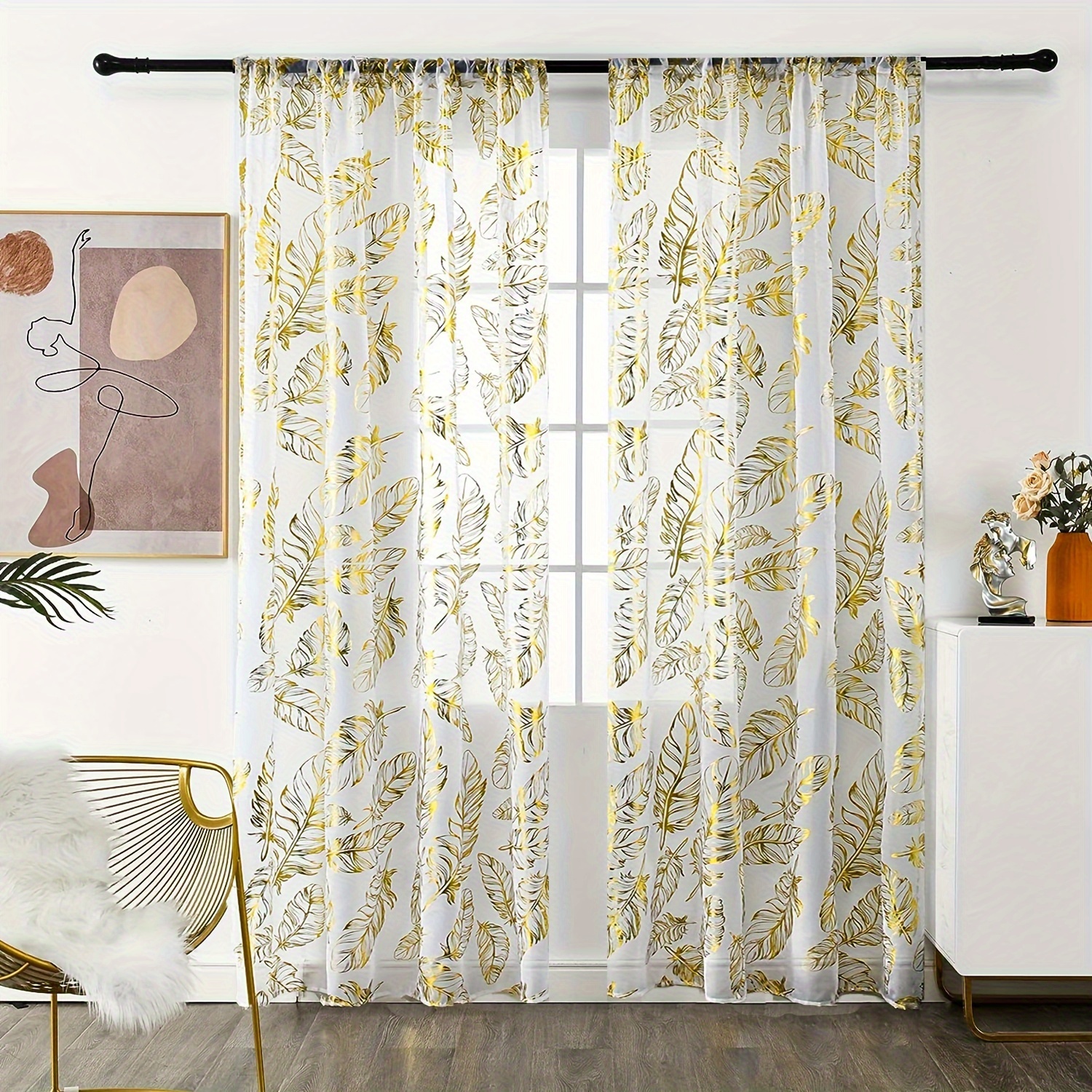 Pattern Printed Semi-shading Sheer Curtains For Living Room And Bedroom Window Decoration